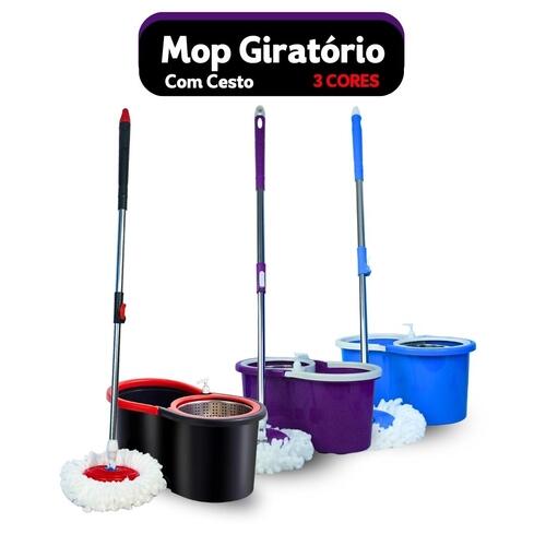 Comprar Mop Giratório Com Cesto Em Inox C/2 Refil e Dispense Para Sabão