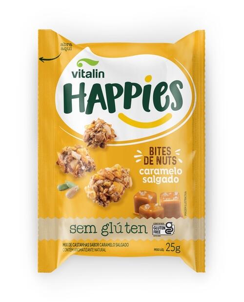 Happies Bites Sem Glten Nuts Caramelo Salgado Vitalin 25g