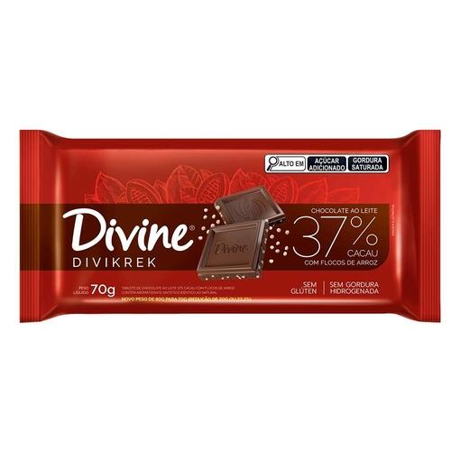 Chocolate ao Leite Sem Glten C/ Flocos de Arroz Divikrek Divine 70g