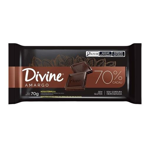 Chocolate Sem Glten Amargo 70% Cacau Divine 70g