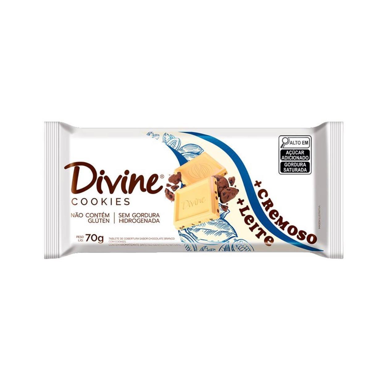 Comprar Chocolate Sem Glúten Branco c/ Cookies Mais Cremoso Divine 70g