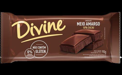 Chocolate Sem Glten Meio Amargo 50% Cacau Divine 90g