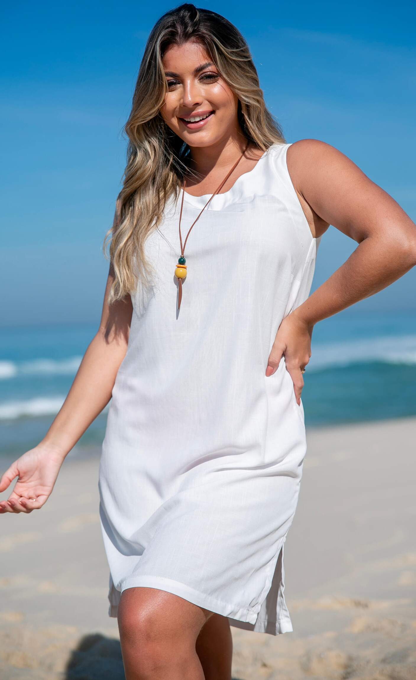 Saída de Praia Vestido Regata Elis Branco GRISFIT Moda Praia