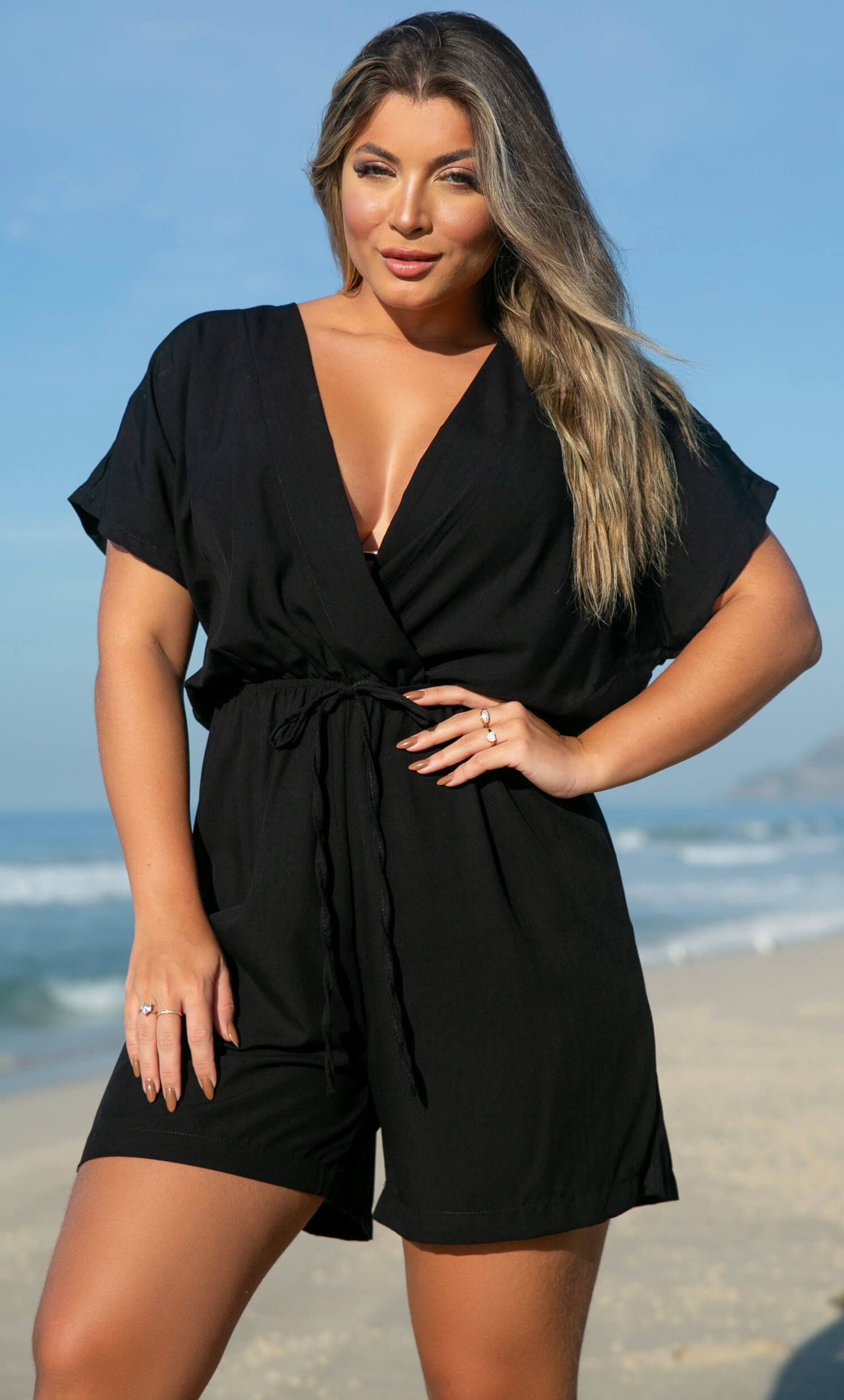 Macaquinho saída de Praia Preto GRISFIT Moda Praia