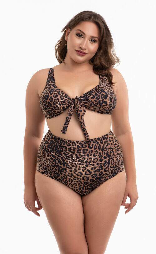 Biquíni Plus Size Laço com Bojo Removível e Calcinha Cintura Alta Oncinha