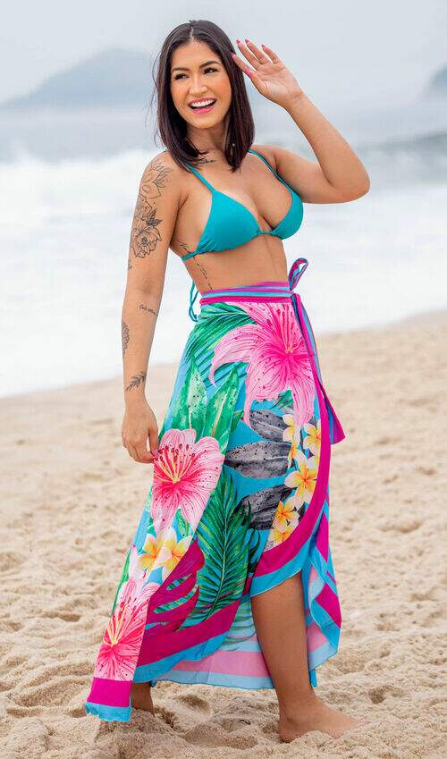 Saia Pareô Canga Saída de Praia Floral Azul