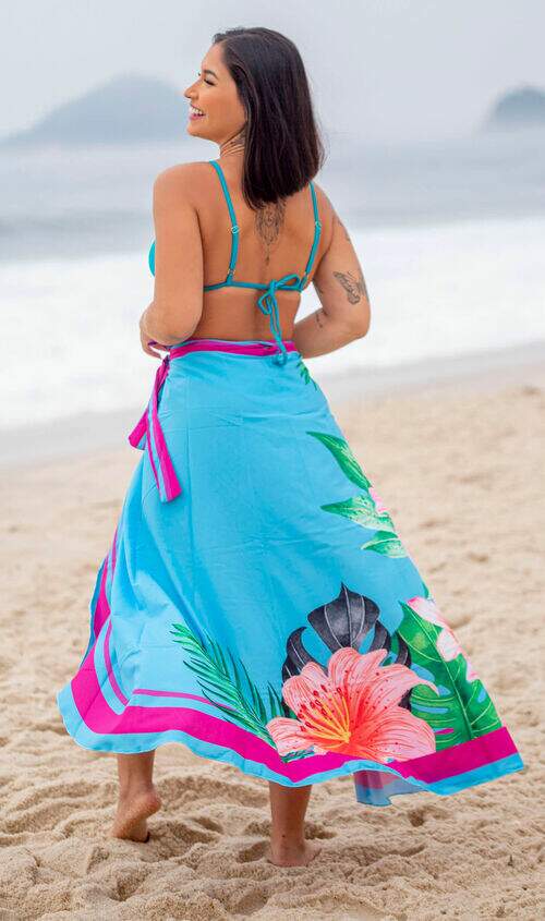 Saia Pareô Canga Saída de Praia Floral Azul