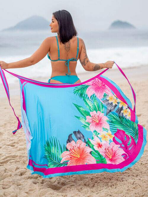 Saia Pareô Canga Saída de Praia Floral Azul