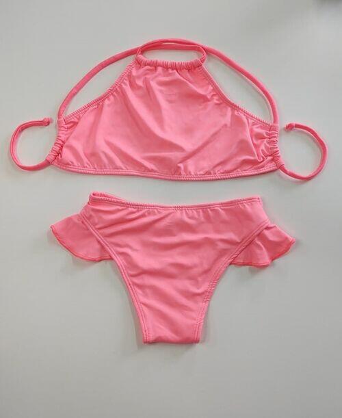 Conjunto Biquíni Cropped Infantil Estampa Mágica Rosa