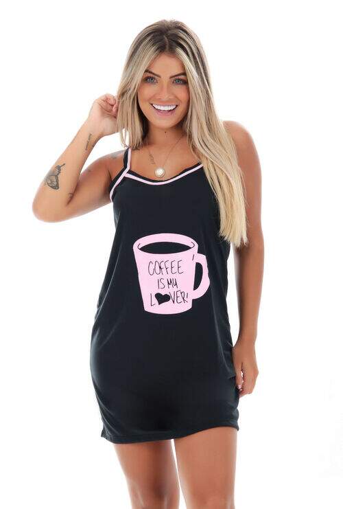 Camisola Malha Alcinha Preto com Rosa ou Lilás