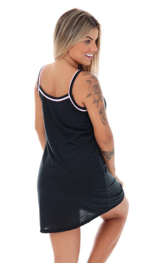 Camisola Malha Alcinha Preto com Rosa ou Lilás