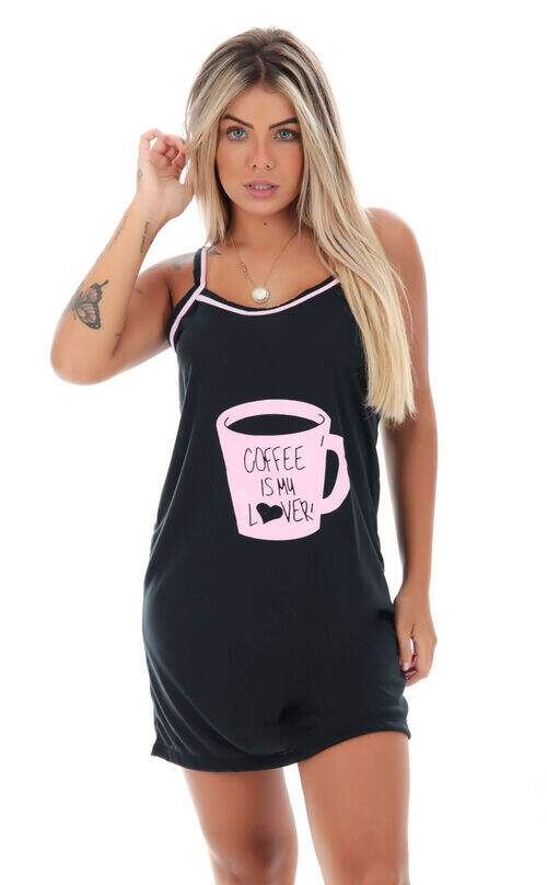 Camisola Malha Alcinha Preto com Rosa ou Lilás