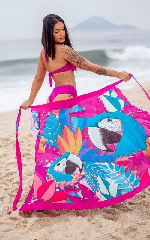 Saia Pareô Canga Saída de Praia Arara Rosa