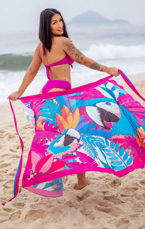 Saia Pareô Canga Saída de Praia Arara Rosa