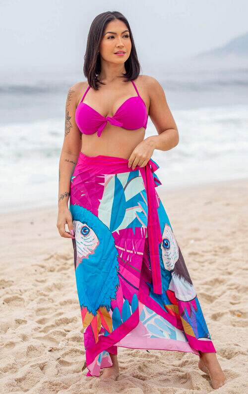 Saia Pareô Canga Saída de Praia Arara Rosa