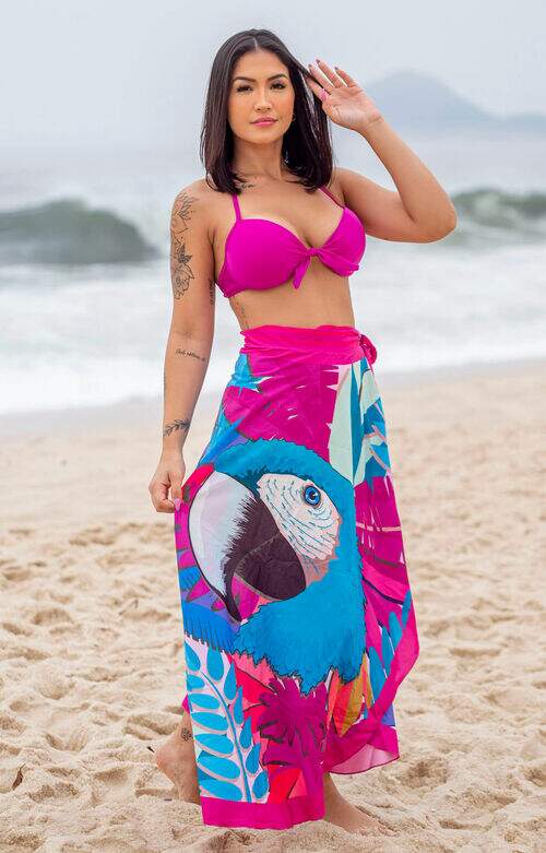 Saia Pareô Canga Saída de Praia Arara Rosa