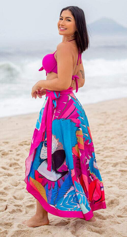 Saia Pareô Canga Saída de Praia Arara Rosa