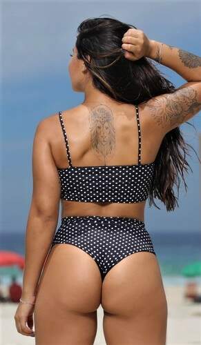 Conjunto Biquíni Cintura Alta Fio com Top Faixa Preto Poá