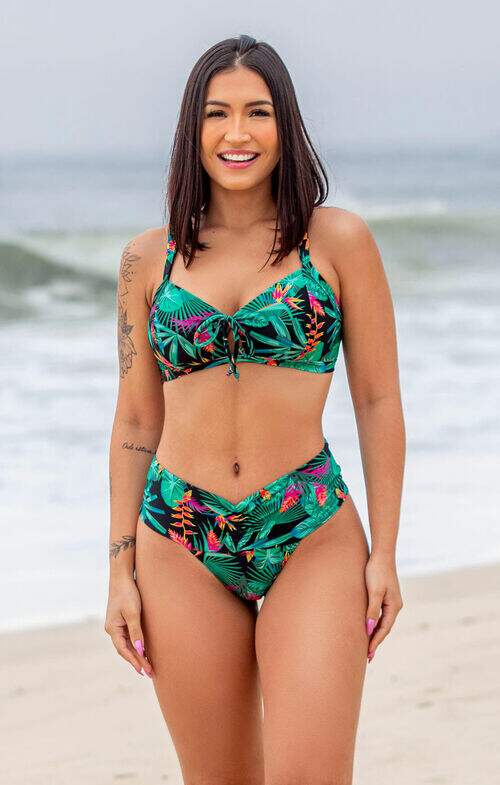 Conjunto de Biquíni Top Fixo e Calcinha Efeito Lipo Cancun