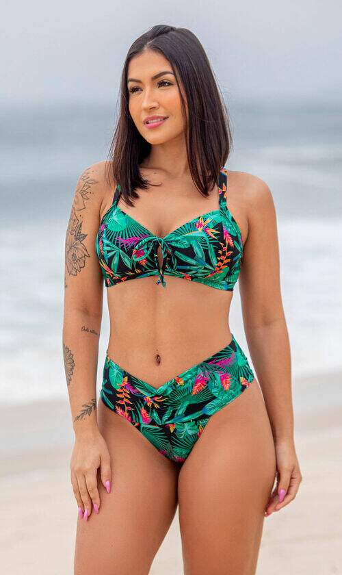 Conjunto de Biquíni Top Fixo e Calcinha Efeito Lipo Cancun