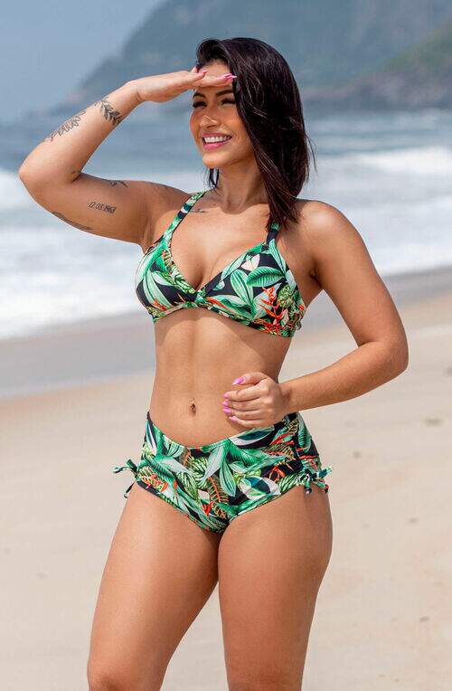 Conjunto Biquíni Top Reforçado com Bojo e Calcinha Short Sunquíni Estampado Maragogi