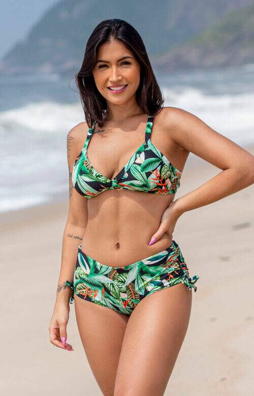 Conjunto Biquíni Top Reforçado com Bojo e Calcinha Short Sunquíni Estampado Maragogi