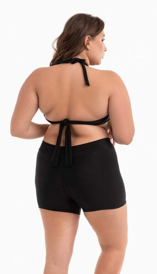 Biquíni Plus Size Shortinho com Top Frente Única Preto