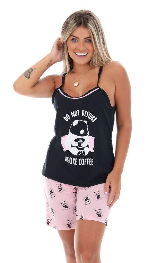 Short Doll Regata com Bermuda Ursinho Rosa ou Lilás com Preto