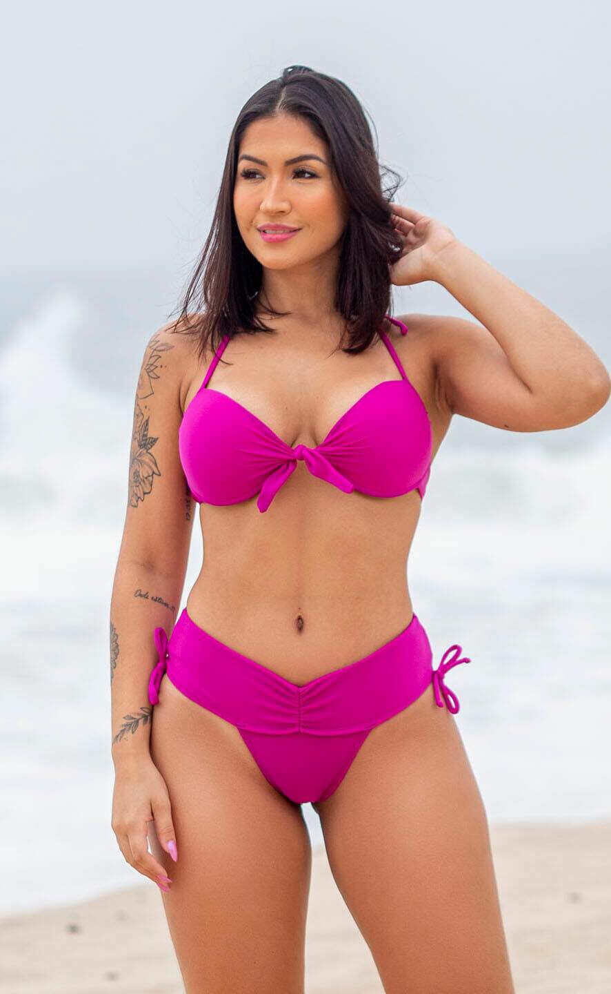 Conjunto Biquíni com Bojo e Calcinha Cintura Alta Efeito Lipo Fúcsia