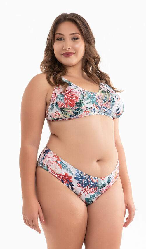 Biquíni Plus Size Top Reforçado e Calcinha Cintura Média Estampado Mar