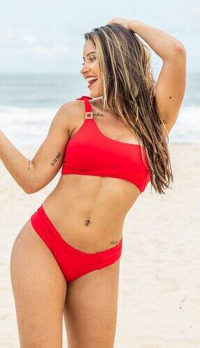 Conjunto Biquíni Ombro Só com Calcinha Fio Duplo Vermelho