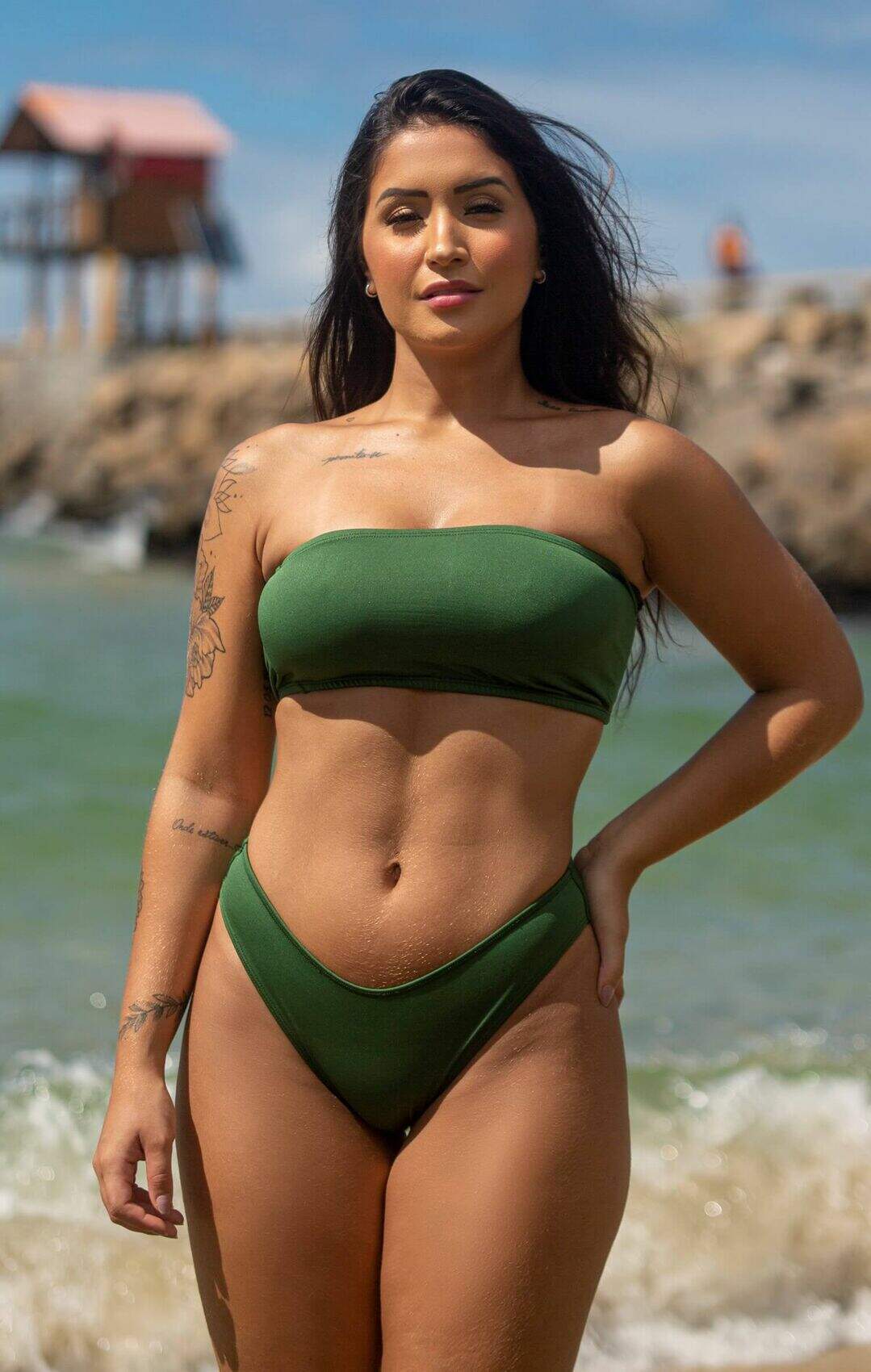 Conjunto Biquíni Top Faixa Lacinho com Calcinha Tradicional Verde