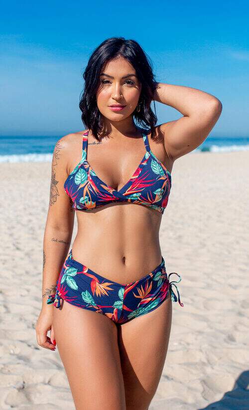 Conjunto Biquíni Top Reforçado com Calcinha Sunquíni Estampado Azul