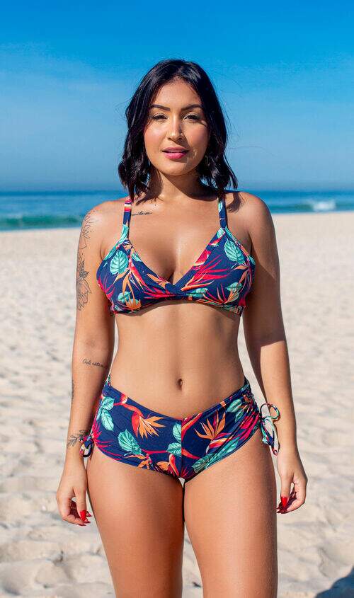 Conjunto Biquíni Top Reforçado com Calcinha Sunquíni Estampado Azul