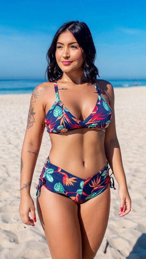 Conjunto Biquíni Top Reforçado com Calcinha Sunquíni Estampado Azul