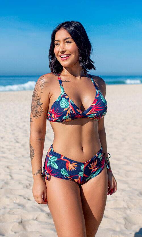 Conjunto Biquíni Top Reforçado com Calcinha Sunquíni Estampado Azul