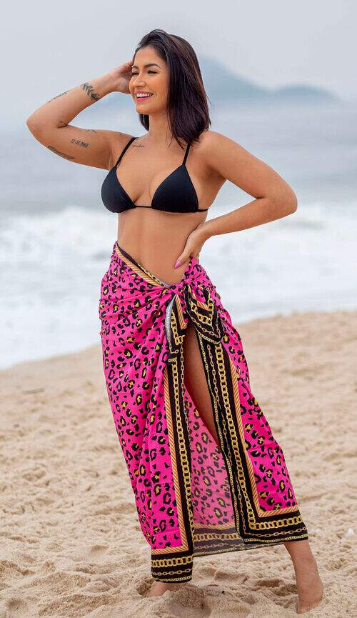 Canga de Praia Onça Rosa com Dourado