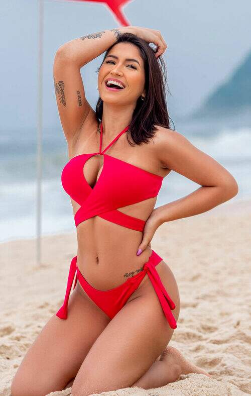 Conjunto Biquíni Top Transpassado com Calcinha Empina Bumbum Cereja