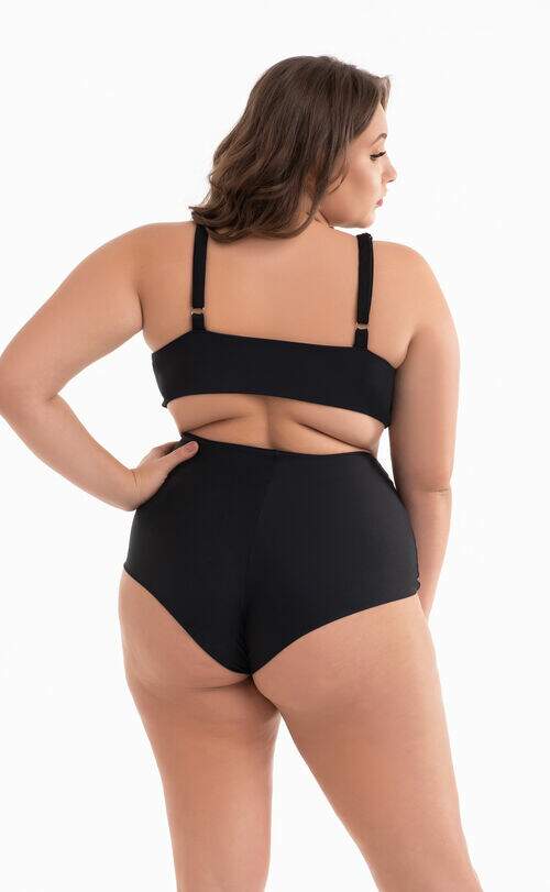 Biquíni Plus Size Laço com Bojo Removível e Calcinha Cintura Alta Preto