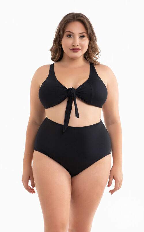 Biquíni Plus Size Laço com Bojo Removível e Calcinha Cintura Alta Preto