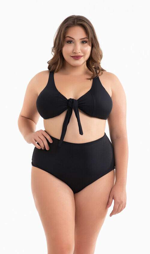 Biquíni Plus Size Laço com Bojo Removível e Calcinha Cintura Alta Preto