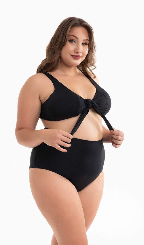 Biquíni Plus Size Laço com Bojo Removível e Calcinha Cintura Alta Preto