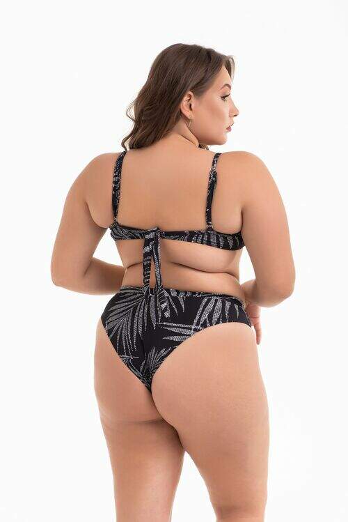 Biquíni Meia Taça Plus Size e Calcinha Estampada Preto