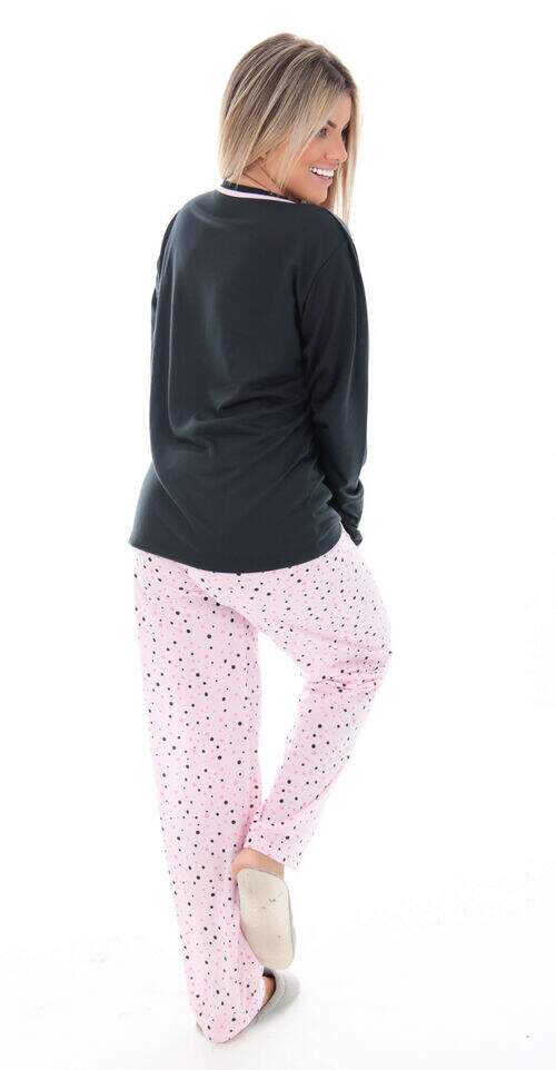 Pijama Calça Poá Verde ou Rosa ou Lilás e Blusa Manga Longa Coelhinho
