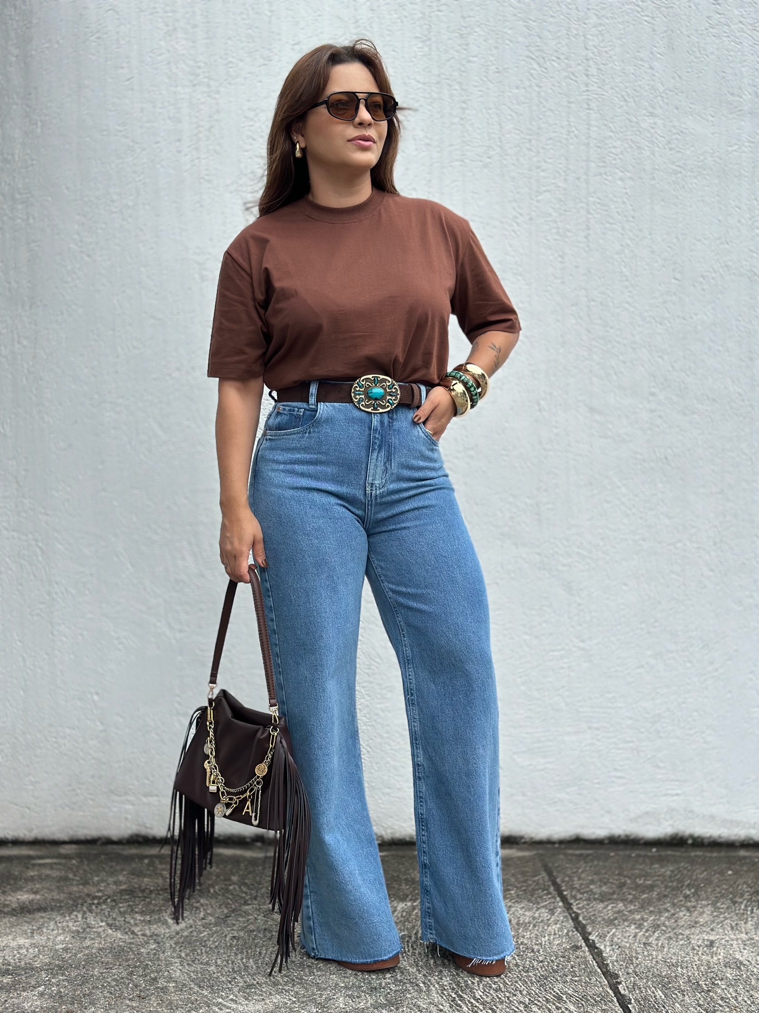 Wide Leg Jeans CalÃ§a Jeans Com Tenis Plataforma Comprar Calça