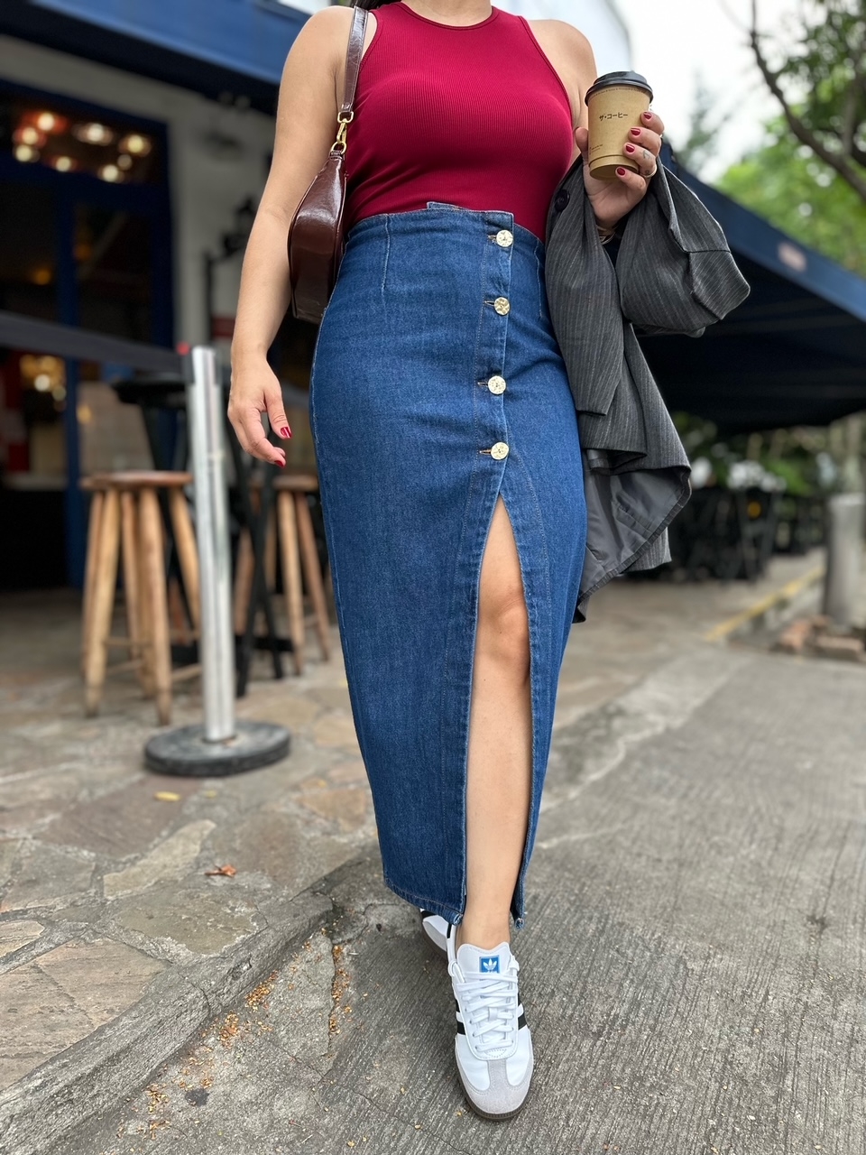 Comprar Saia Feminina Midi Jeans Fenda Lívia Ville Boutique