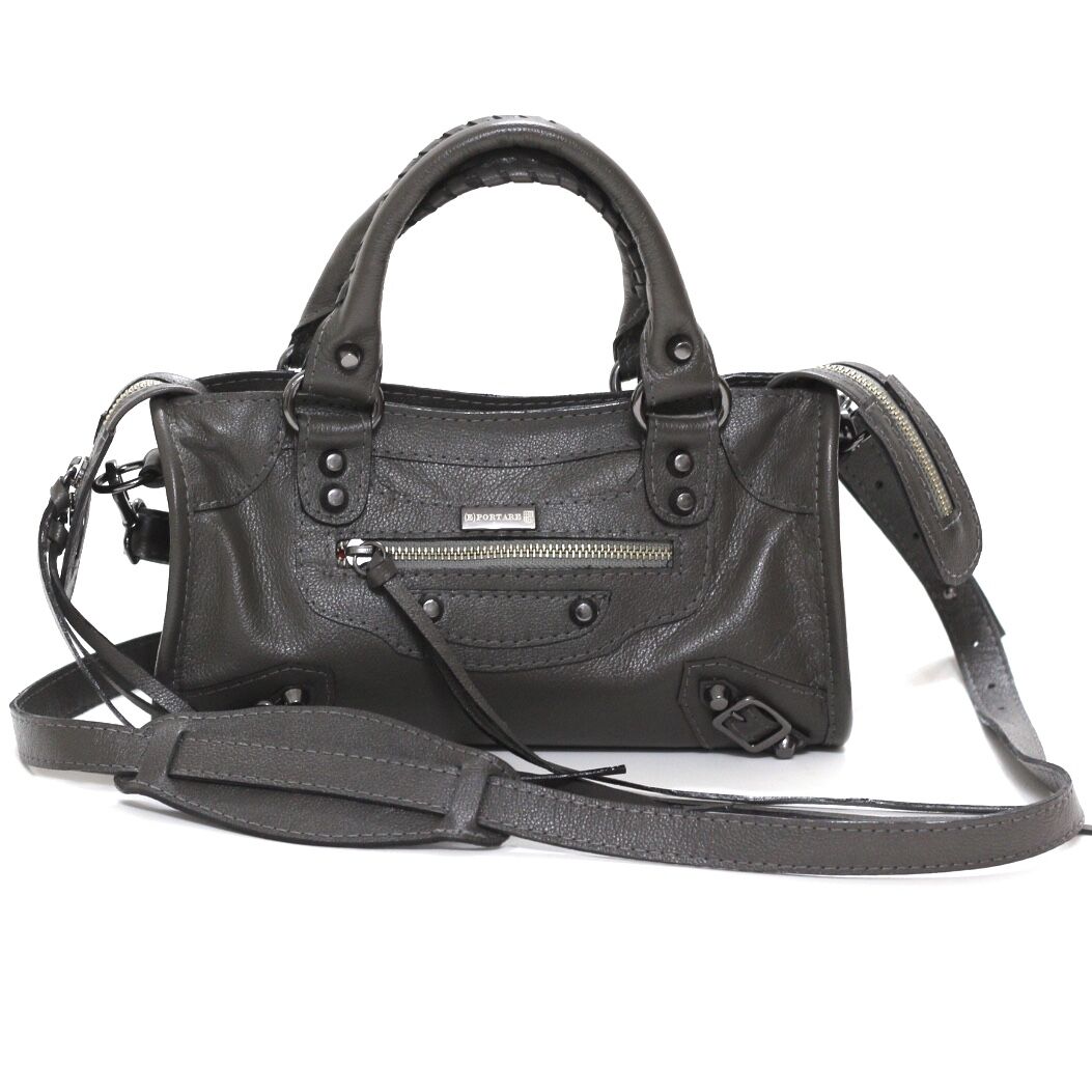 BOLSA MINI BARCELONA Bolsa pequena couro legítimo cinza chumbo
