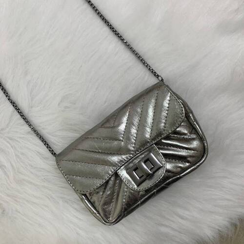 BOLSA VERSALHES PP Bolsa pochete metalizada prata de couro legtimo com corrente metais nix