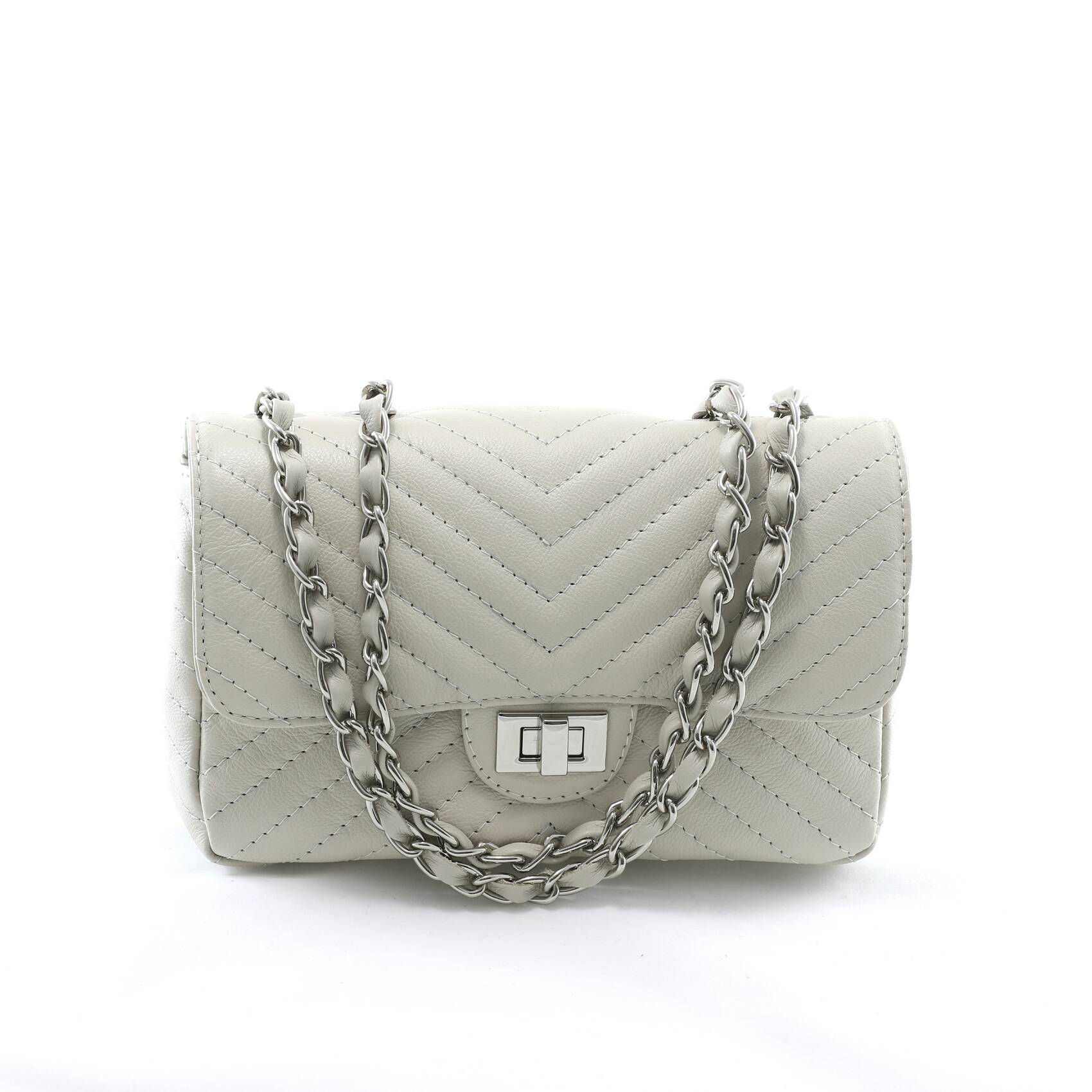 white bolsa with silver hardware