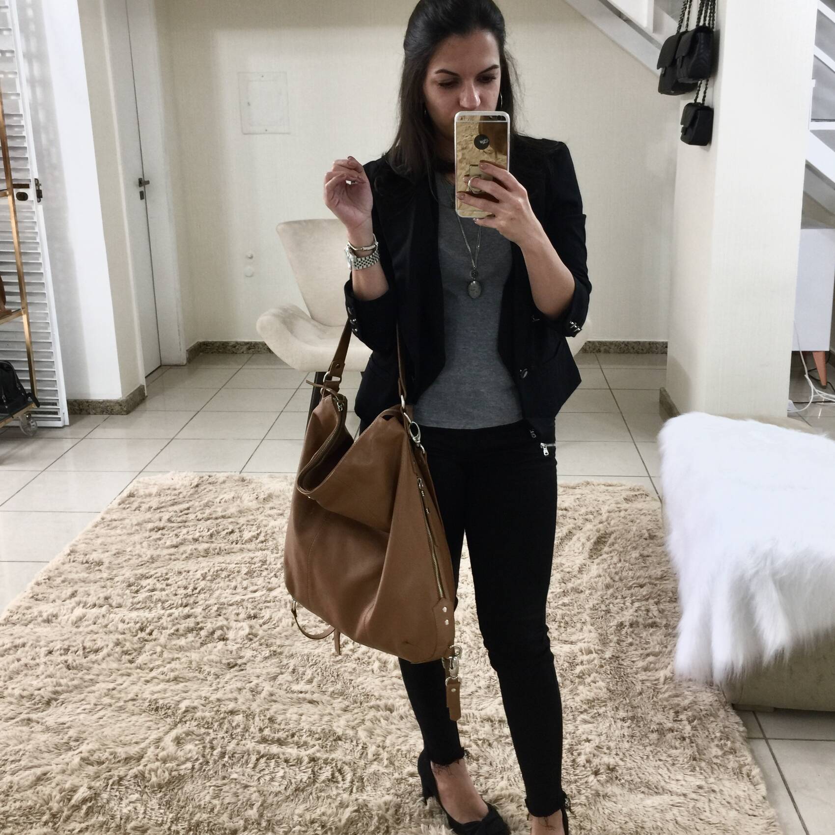 BOLSA-MOCHILA Bolsa mochila couro legítimo caramelo